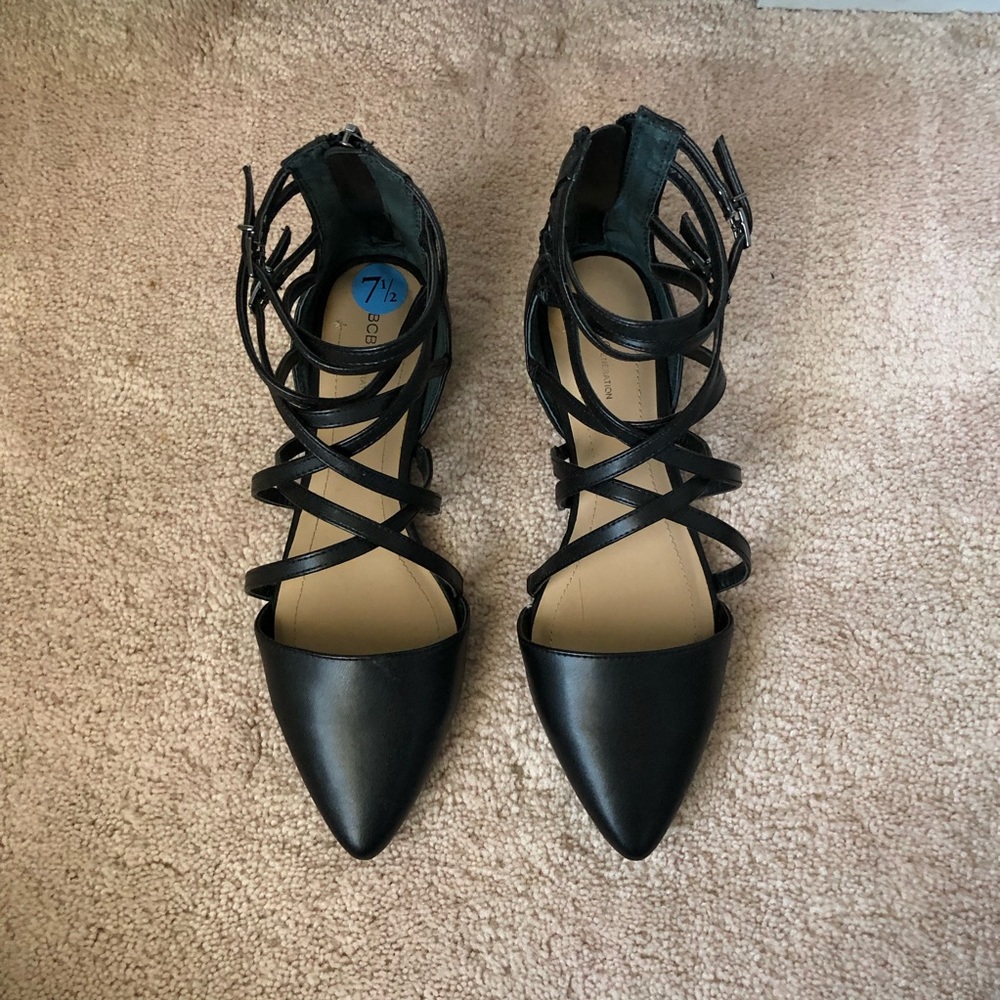 BCBGeneration Black Pointed Strappy Flats